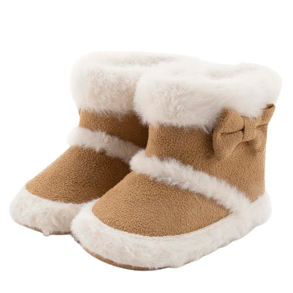 Botas de nieve de invierno para bebé, botas de suela suave antideslizantes, botines cálidos con ribete de piel sintética y lazo: Caqui / 13-18 meses