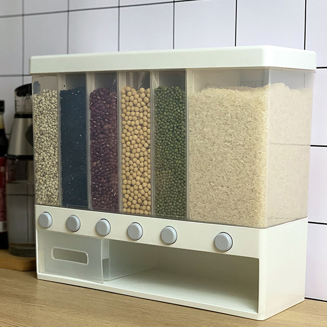 Kitchen Wall Mounted Cereal Dispenser Tank Kitchen Storage Box Grain Dry Food Grain Container Bean Seal Storage Tank