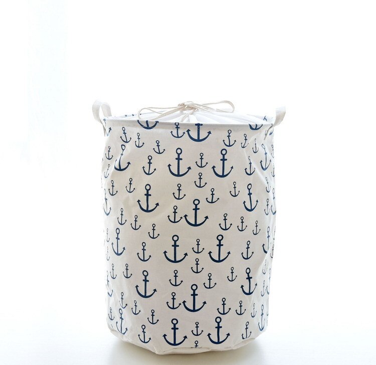 Panier de rangement ménager pour vêtements sales, bac ancre pour coton et lin, seau pour vêtements sales avec ceinture: white