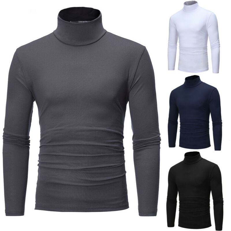 Chemise à col roulé en coton pour hommes, vêtement à la , couleur unie, extensible, rendu,