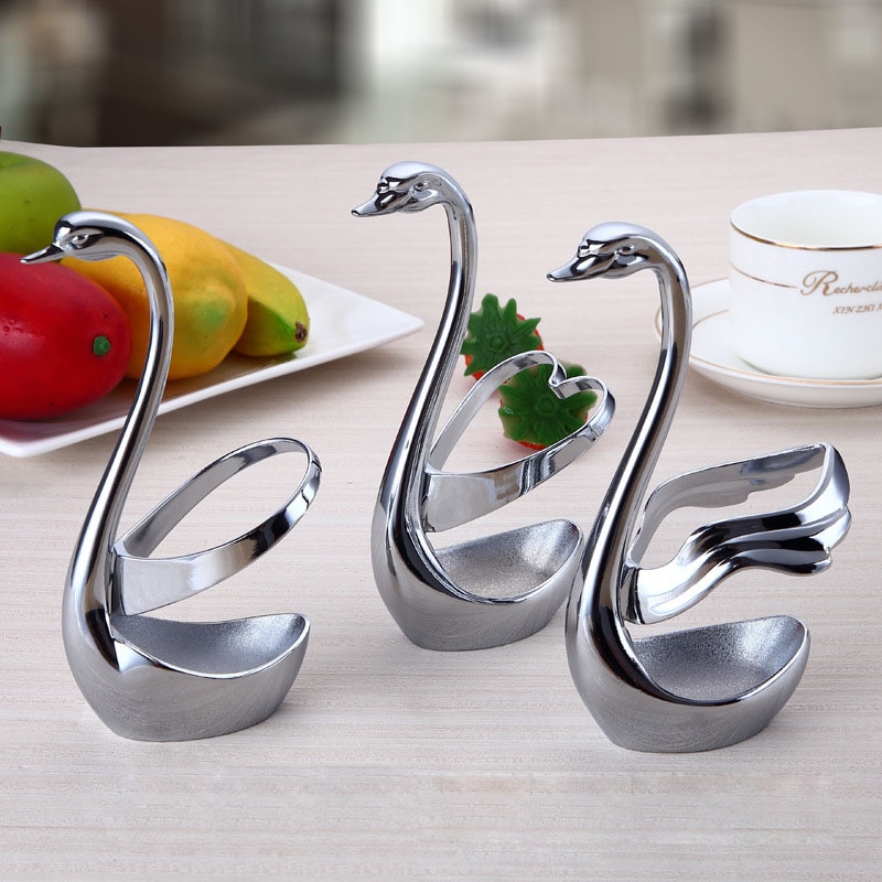Zinklegering svaneholder gaffel spoontableware sæt stand holder servise sæt holder bryllupsfest dekoration