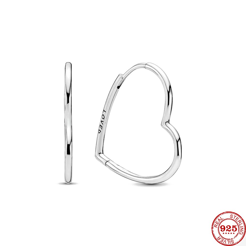 925 Sterling Zilver Oor Stude &amp; Oorbellen Asymmetrische Hart Hoepel Oorbellen Voor Vrouwen Sieraden Echt: Default Title