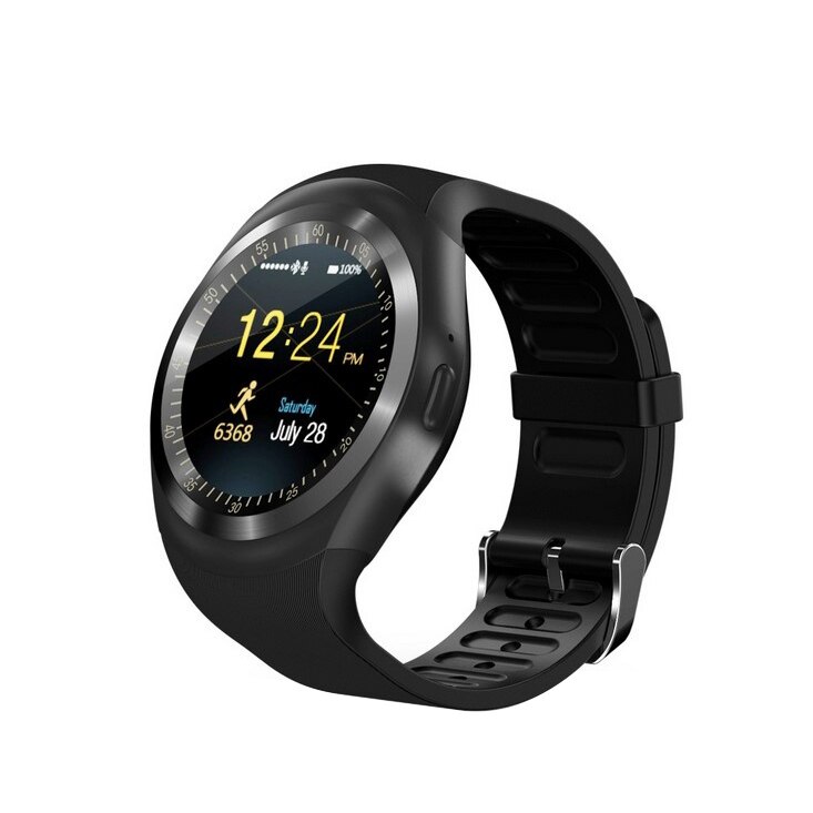 Y1 sport Support intelligent Nano SIM carte TF carte sommeil appel rappel Bluetooth fréquence cardiaque étape numéro rond écran smartwatch: Black