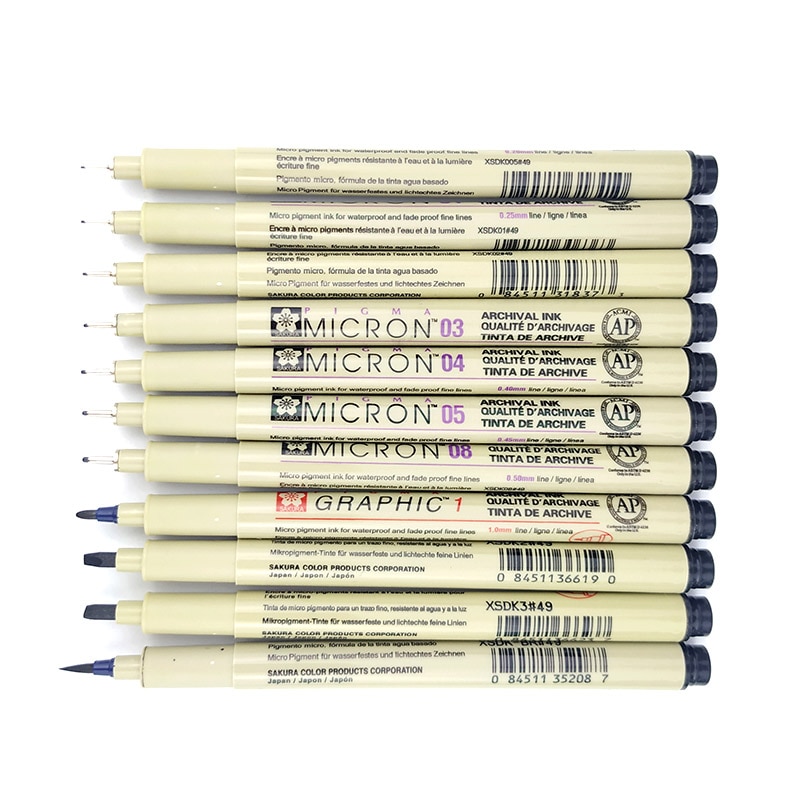 Markører sæt pigma micron pen blød pensel tegning maleri vandtæt pen 005 01 02 03 04 05 08 1.0 2.0 3.0 pensel kunst markører