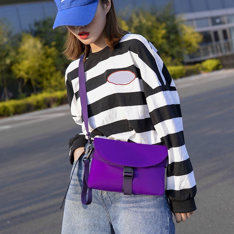 Persoonlijkheid straat hiphop schouder messenger tassen mobiele telefoon tas paars zwart canvas grote strandtassen bolsos
