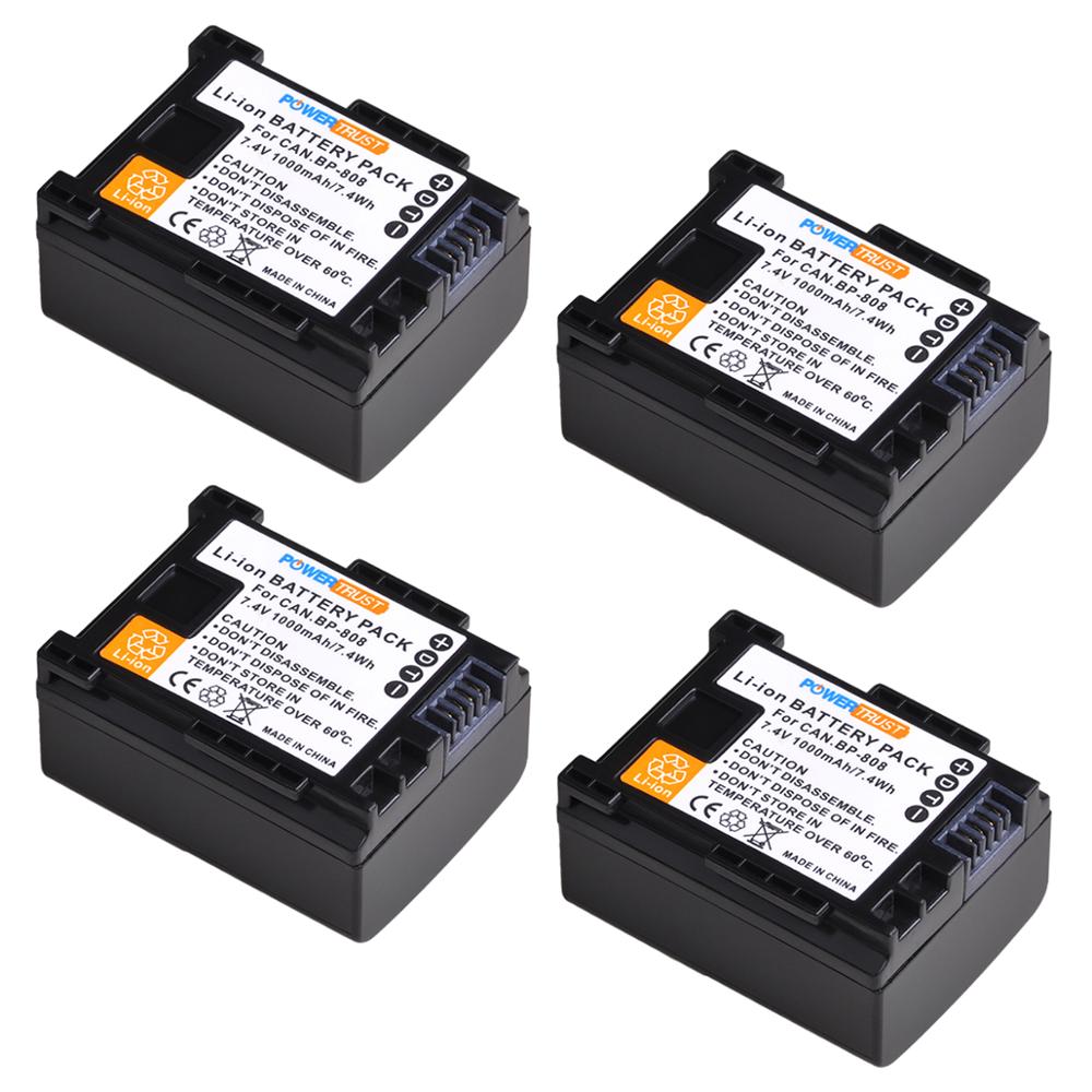 PowerTrust-batería BP-808 BP 808, cargador Dual USB para Canon BP-827, BP 827, BP-819, BP-807, XA10, HF20, HF10, HF100, HG20: 4 battery