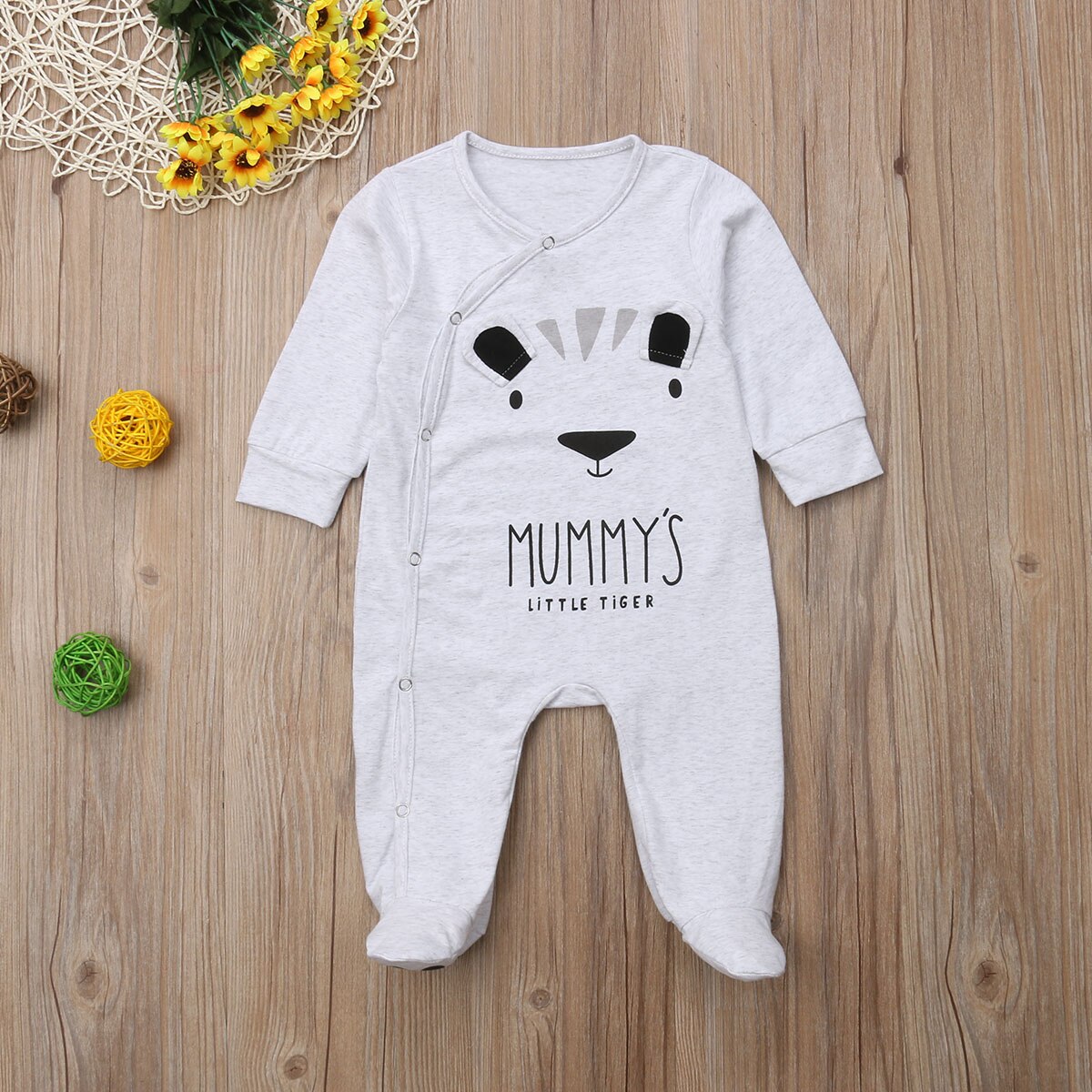 0-18Months Pasgeborene Baby Meisjes Jongens Rompertjes Met Voeten Dier Lange Mouw Gedrukt Jumpsuits