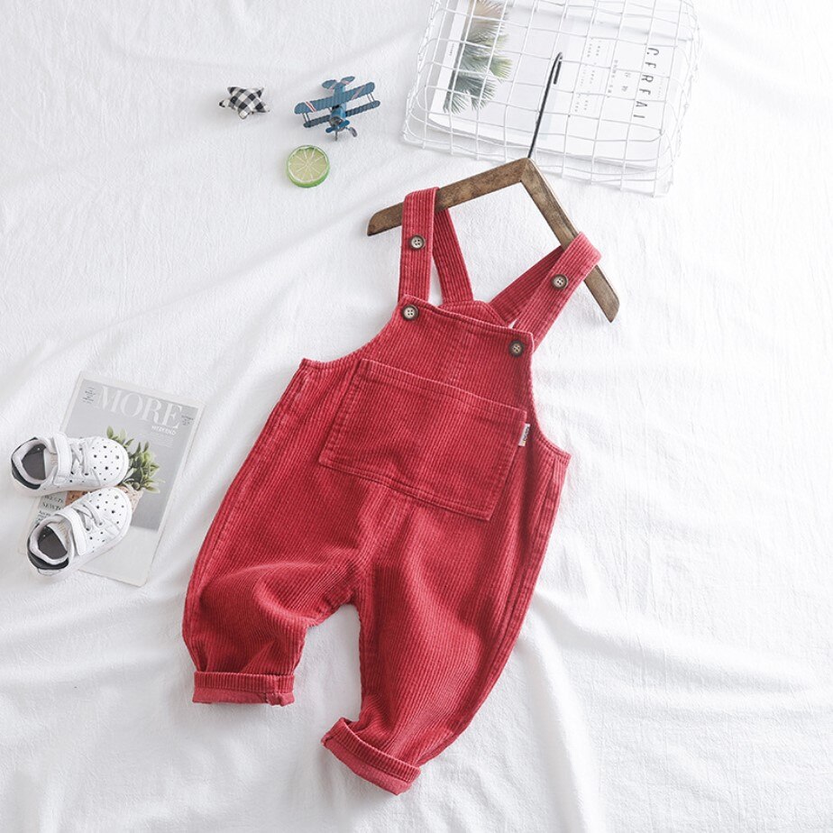 7 plus 1 børn piger fløjlsbukser bukser baby drenge overalls børn smækbukser beige brun rød ensfarvet: Rød / 4