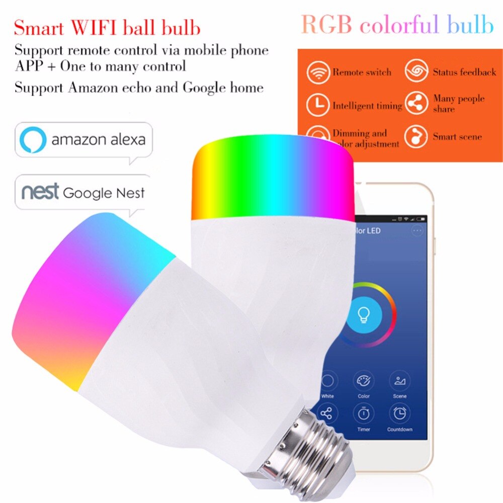 Led smart pære  e27 b22 12w 600 lumen rgbw farve pære wifi smartphone fjernbetjening