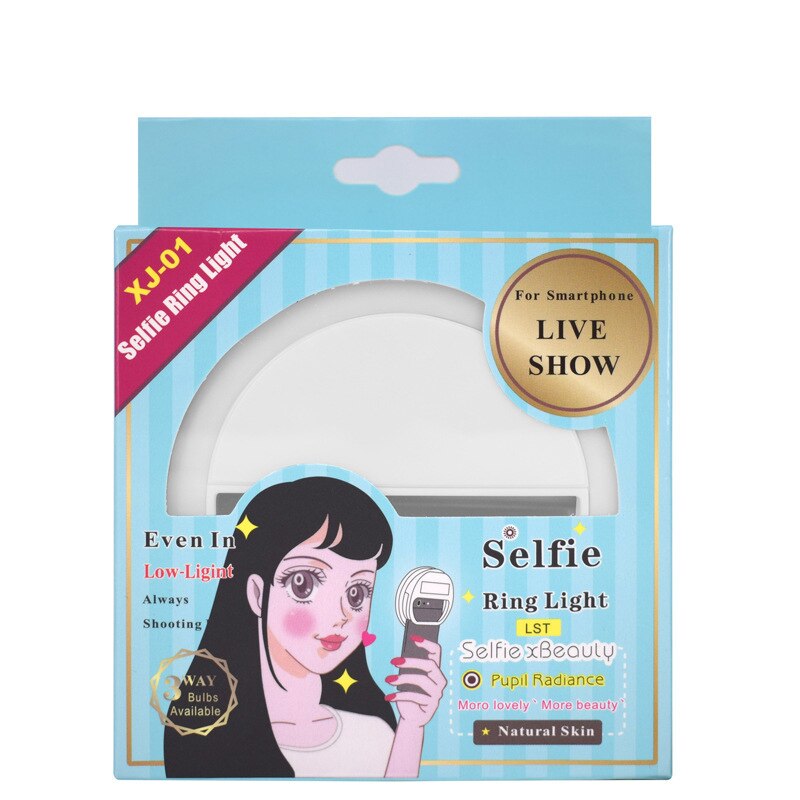 GESCAS – lampe annulaire Led avec Clip et batterie externe, éclairage annulaire pour remplissage de téléphone, beauté, Selfie: WHITE
