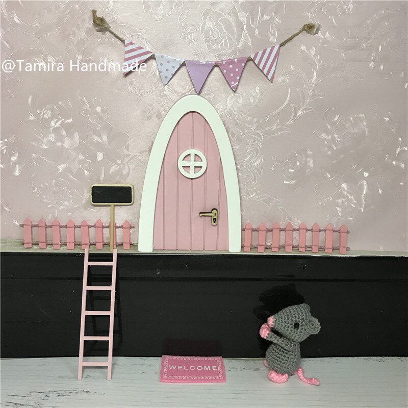 Hand Made pink Fairy door great for girls room miniature pretend play magic fairies tooth fairy door XMas for girls