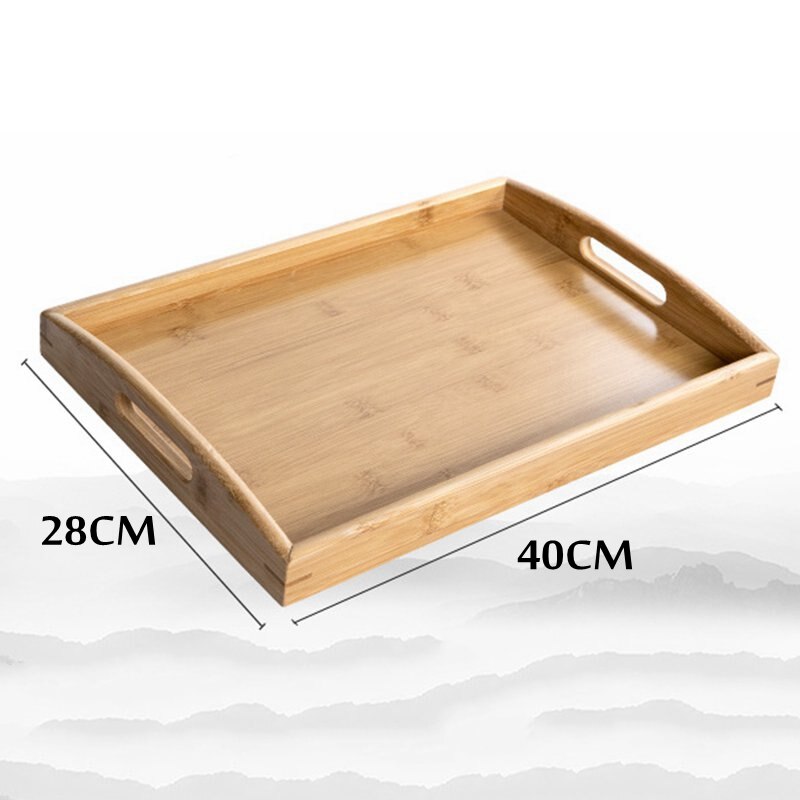 Massivt trä dessert tallrik bambu naturligt hushåll vardagsrum enkel stil te vatten drycker mat bärbar handgjord bricka: 40 x 28cm