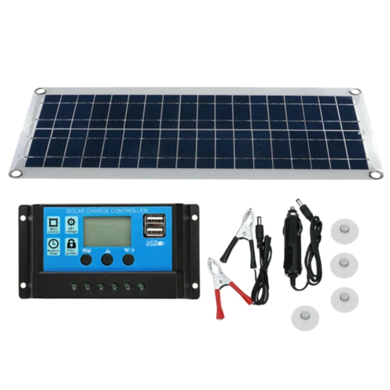 30w dubbele usb flexibele zonnepaneelset +10a controller + clip buiten autolader: Default Title