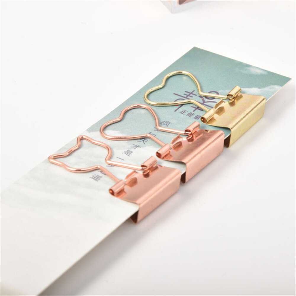 10pcs Cute Binder Clips Cat Hollow Out Cactus Penguin Shape Metal Binder Clamp Bookmark Kawaii Stationery School Office Supplies