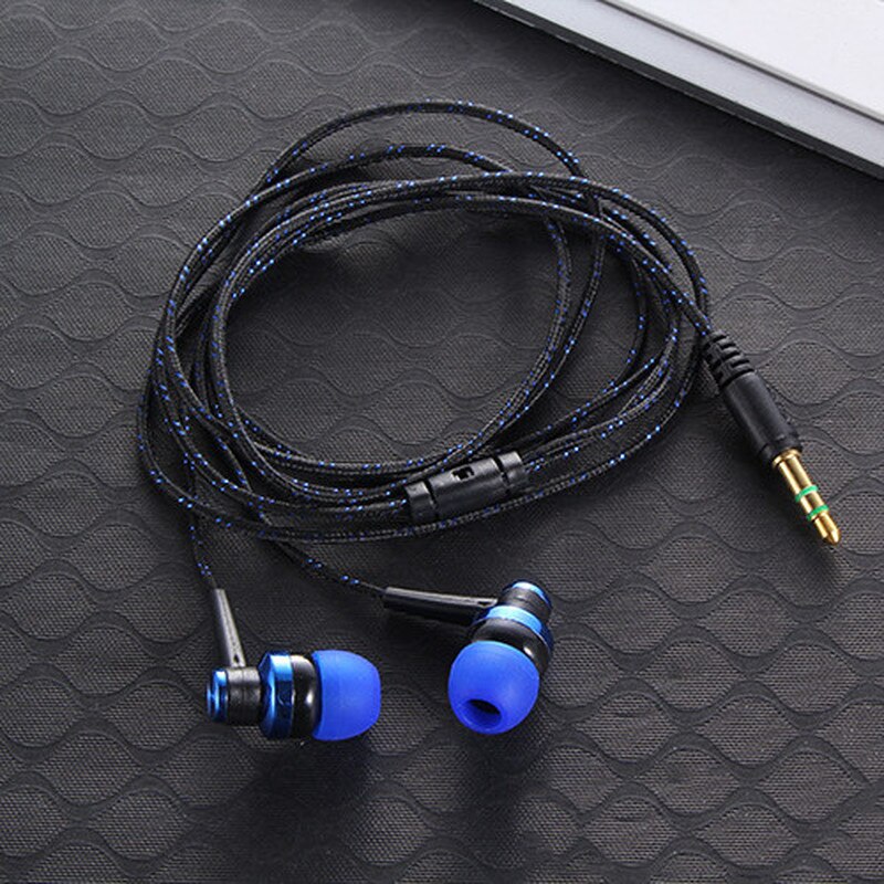 1PCS Wired Earphone Stereo In-Ear 3.5mm Nylon Weave Cable Earphone Headset with Mic for Laptop Smartphone
