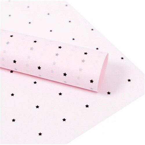 50*70 cm indpakningspapir håndlavet håndlavet stjerne kærlighed prik mønster silkepapir 28 ark/parti blomsterindpakningsmateriale: Sort stjerne-pink