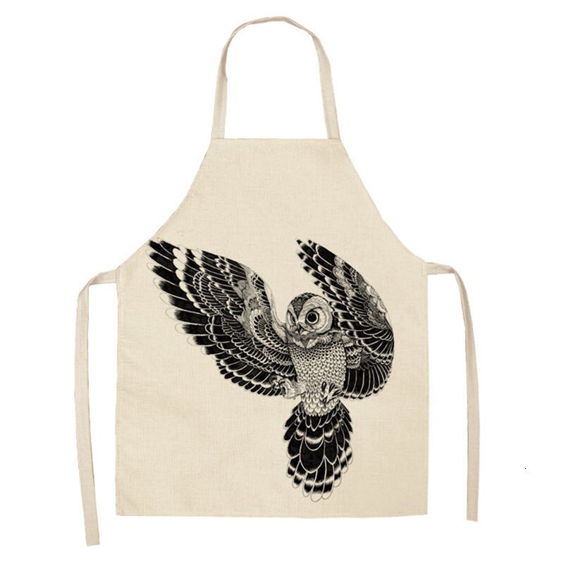 1 stuk uil hert dier keuken chef schort voor volwassenen katoenen linnen slabbetjes huishoudelijke schoonmaak schort thuis koken schorten 53*65cm: 2wq- wql 0079-14