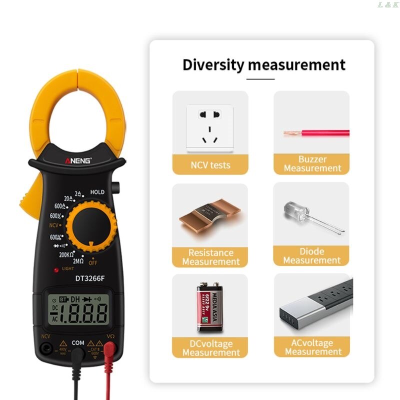 DT3266F Digital Clamp Multimeter AC/DC Voltage Ampere NCV Resistance Diode Test PXPC