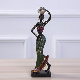 Buf 22cm afrikansk kvinna staty harts hantverk heminredning skulptur europeisk stil enkla hus inredning ornament: 002