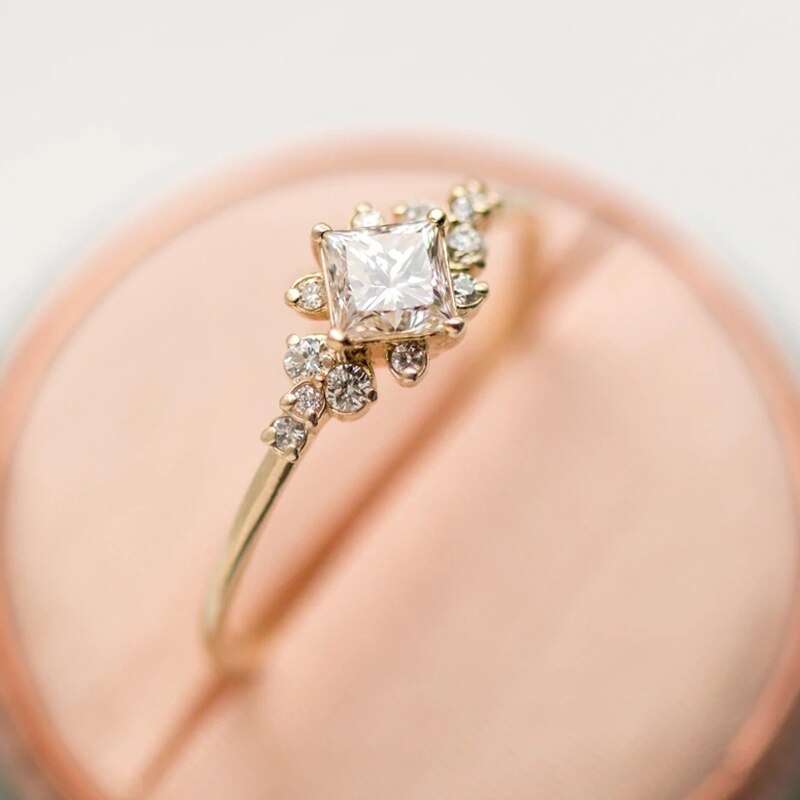 1Pc Oro di Modo Zircone Quadrato Sottile Larghezza Anelli di Cerimonia Nuziale per le Donne Del strass Anello di Fidanzamento per la Femmina Gioielli 6 7 8 9 #