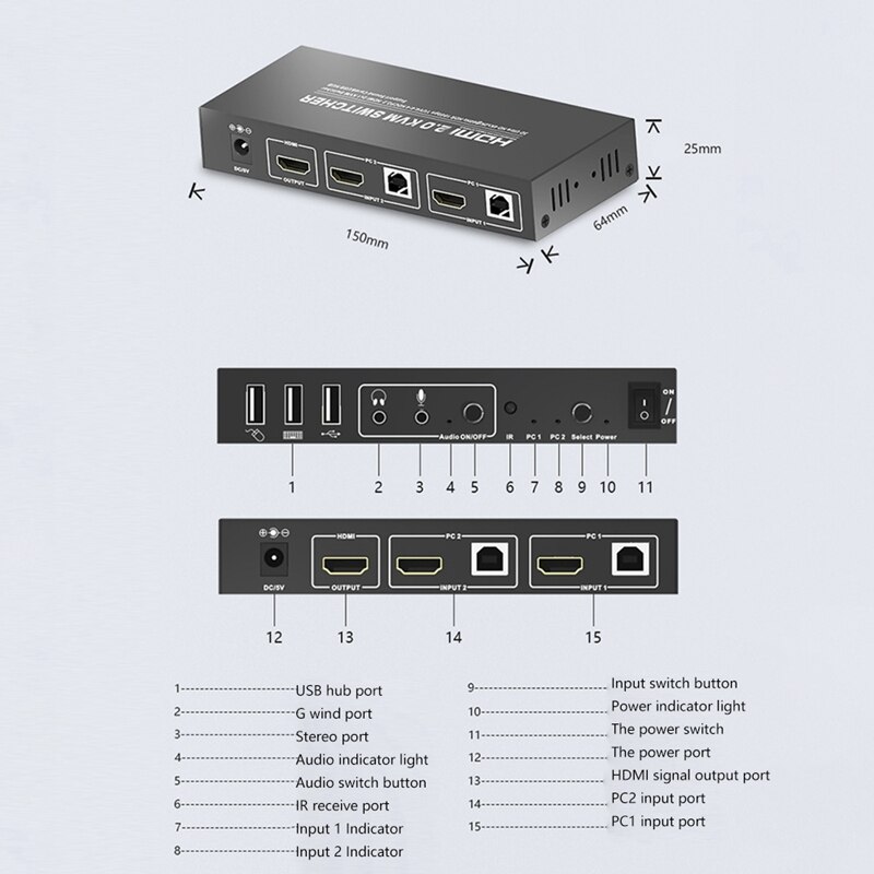 HDMI KVM Switch 4K@60Hz USB 2.0 HDMI 2 Port USB KVM Switch Box Wireless Keyboard And Mouse EU Plug