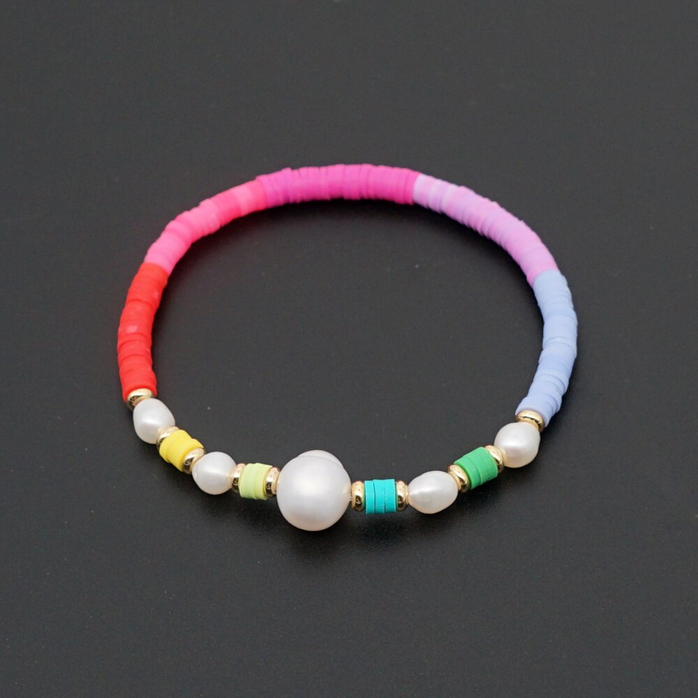 GO2BOHO Arcobaleno Donne Del Braccialetto 4 millimetri In Vinile Heishi Disco Bead Bracciali di Perle D'acqua Dolce 2020 Boho Gioielli Fatti A Mano Pulseras Mujer: ZZ-B200056H