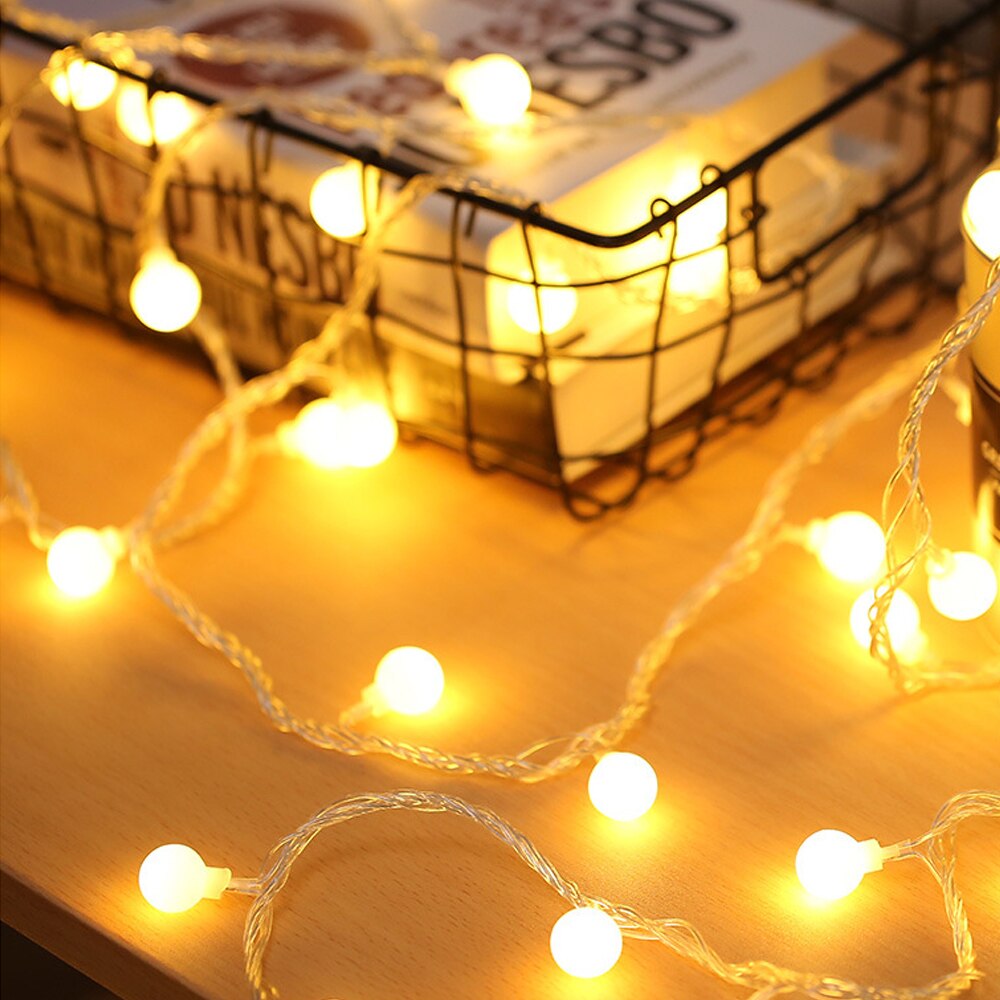 1M/3M/6M LED String Lights Star Snowflake Round Bulb Light String Christmas Fairy Festoon LED Lights Decoration Year Light: Ball-Wram White / 1.5m 10LEDs