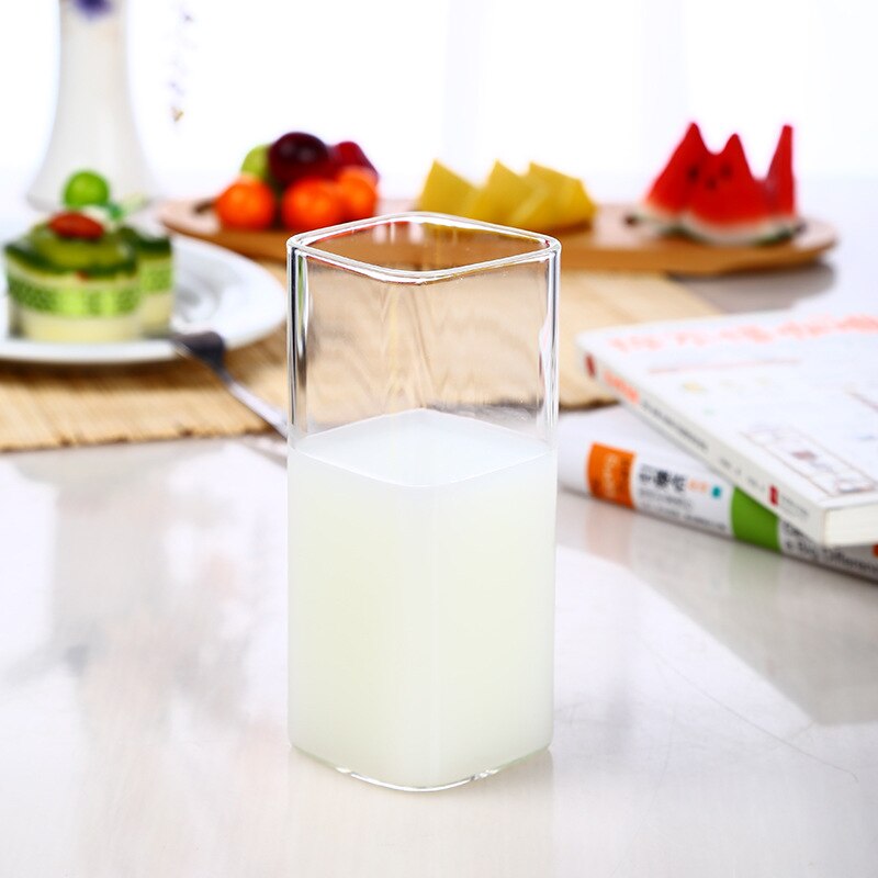 Copo de café da manhã das crianças copo de leite cristal quadrado resistente a alta temperatura transparente simples copo de vidro do agregado familiar bebidas ferramenta