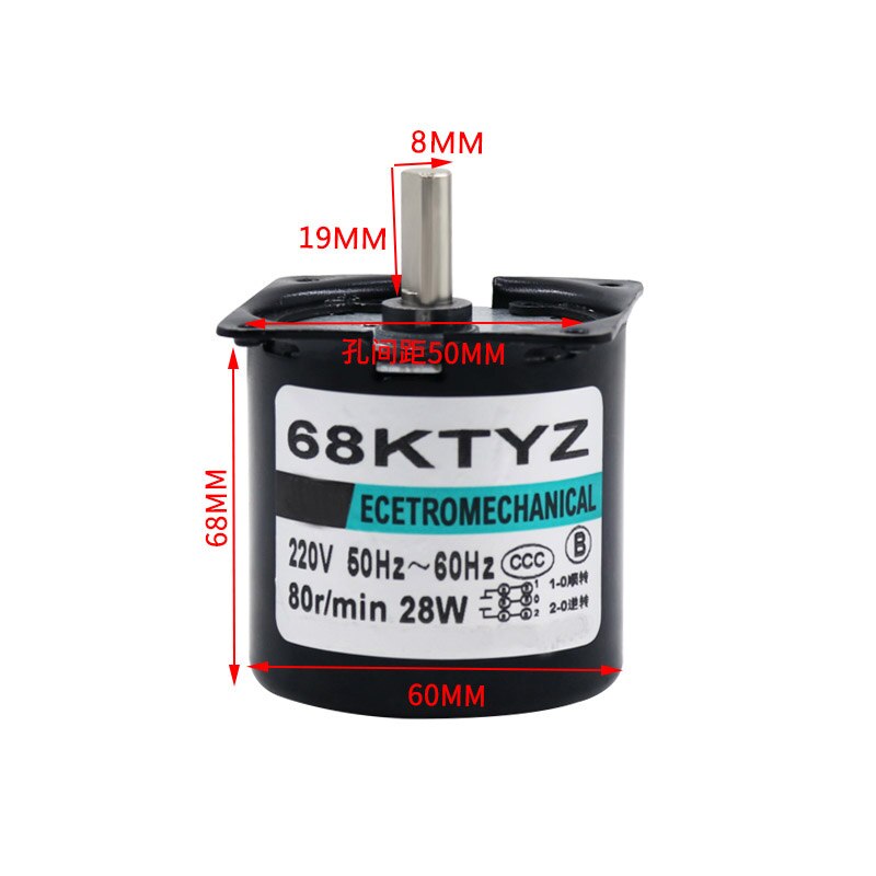 220V Ac Synchrone Motor 68Ktyz 68-KTYZ 28W Permanente Magneet Synchrone Reductiemotor Met Beugel