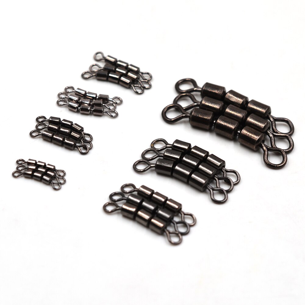 MNFT 6Pcs High Speed 3 Roller Swivels Brass Triple Rolling Swivels 3 Rollers Saltwater Swivels Have Multiple Sizes