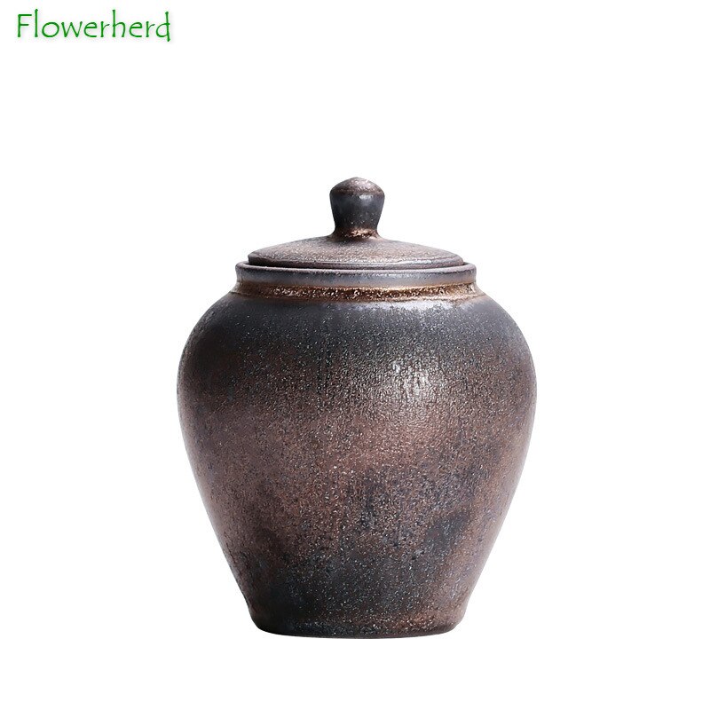Large Ceramic Tea Caddy Sealed Caddy Japanese-style Coarse Pottery Household Tea Organizer Tea Tins Tea Container Tea Storage