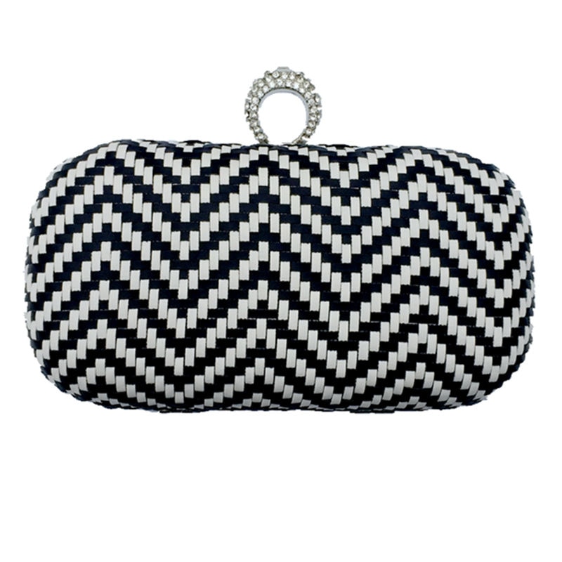 Women Evening Bag classic Black and White Woven Clutch Wedding Party Diagonal Crossbody Shoulder Bag handbag