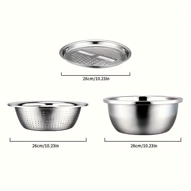 Cubiertas para cuencos de cocina de acero inoxidable de 3 piezas, cuenco para mezclar multifuncional, cepilladora, rebanado multicapa desmontable