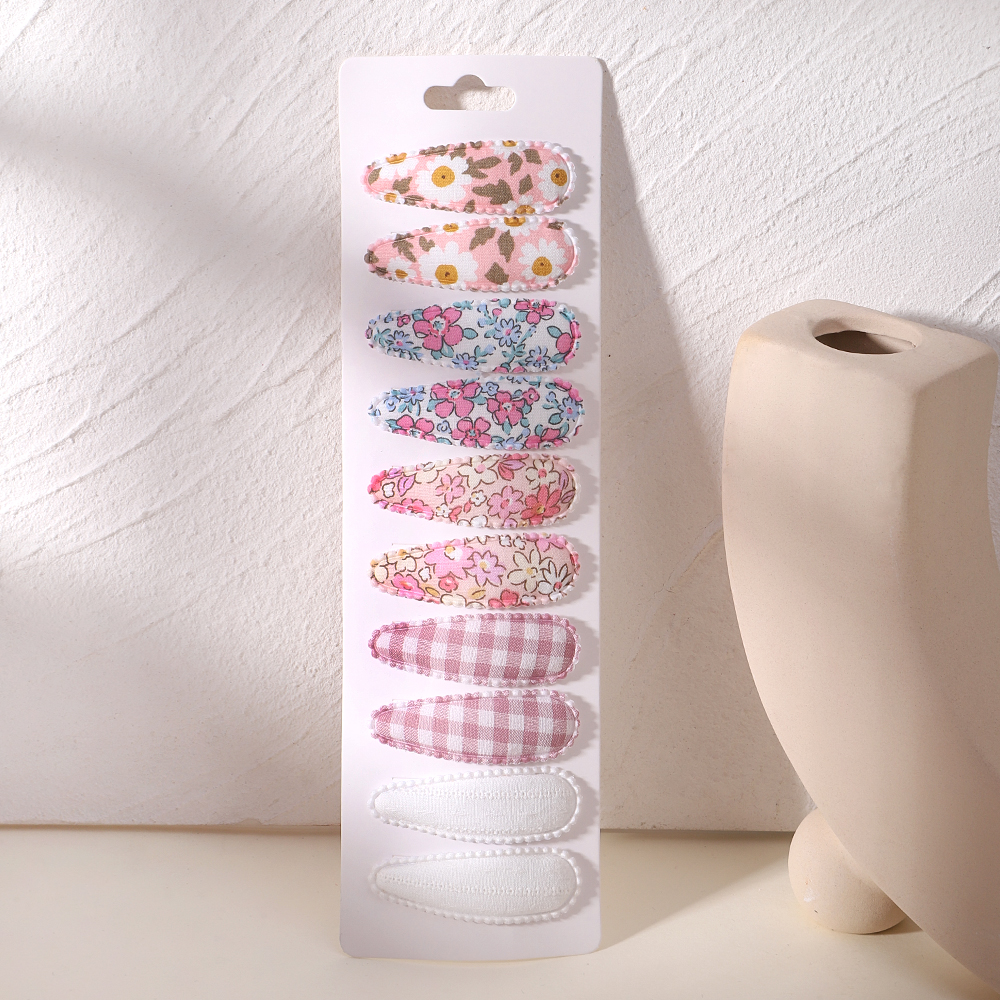 10 Uds. Horquilla para bebé, conjunto de pinzas para el cabello de aleación de algodón con estampado fresco, horquillas BB a cuadros de tela, accesorios para el cabello para niños