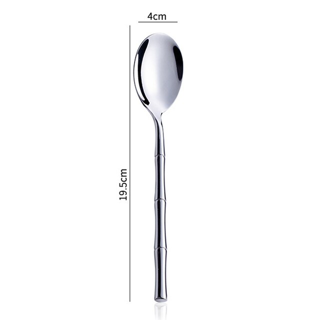Fypo – ensemble de couverts créatifs avec manche en bambou, vaisselle occidentale en acier inoxydable 304, couverts à Steak, couteau, fourchette, cuillère, vaisselle: Silver-Dinner Spoon