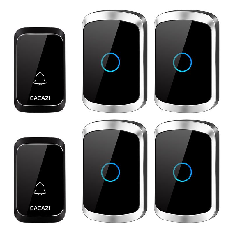 Cacazi Draadloze Deurbel 300M Remote Waterdichte 2 Knop 4 Ontvangers Intelligente Led Light Thuis Deurbel Draadloze 58 Chimes: black 2x4 / Au