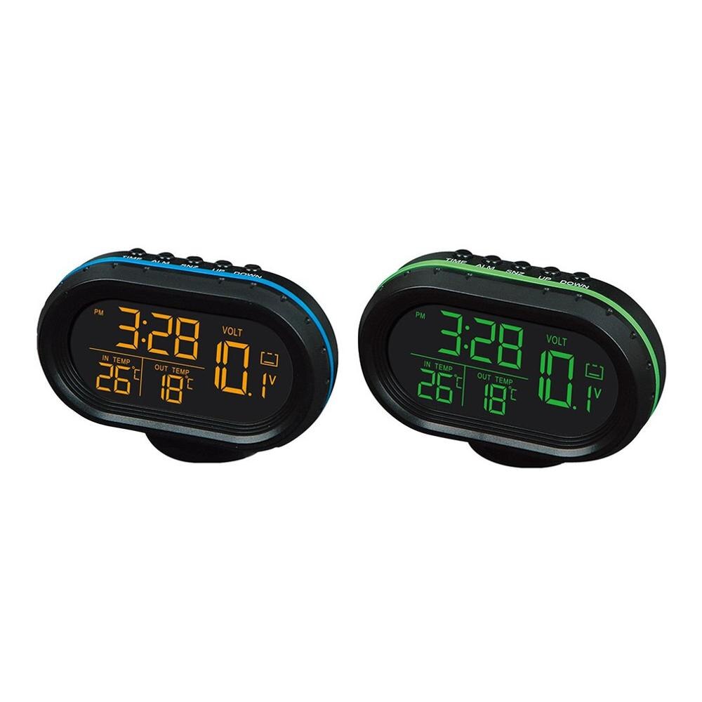 Multi-function Car Temperature Clock Voltmeter Car Thermometer Electronic Clock Car Night Light Clock Supplies