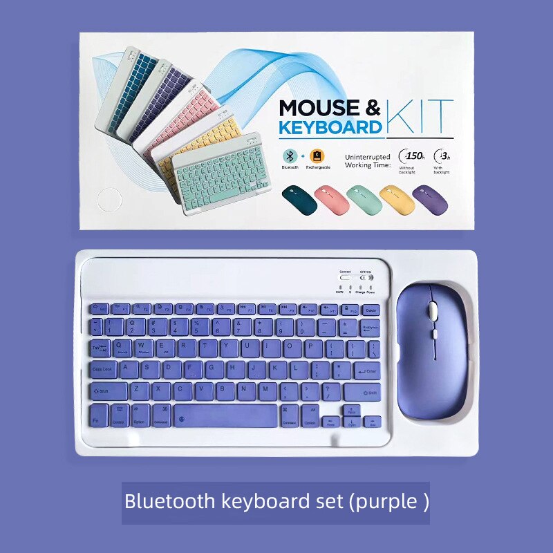 Bluetooth keyboard mouse set wireless portable ultra-thin rechargeable multifunctional mini keyboard and mouse for laptop tablet: Purple