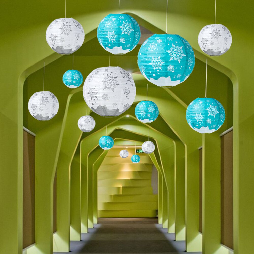 1Pc Christmas Snowflake Folding Lantern Paper Lantern Decorative Layout Prop Snowflake Pattern Blue: Blue
