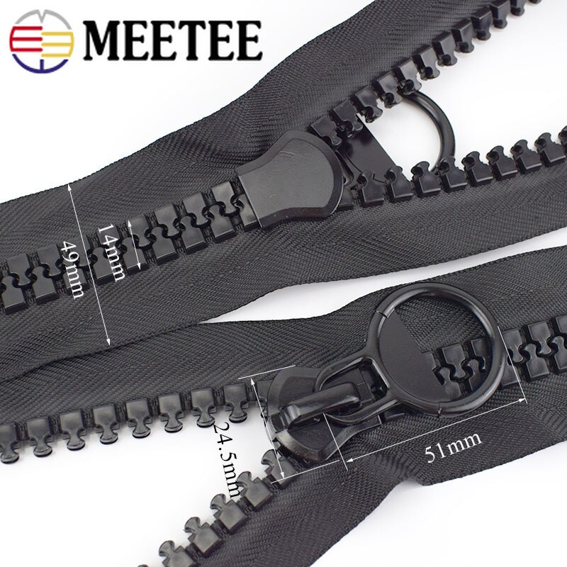 Meetee 1Pc 60/75/100/150/200cm 20# Extra Large Resin Zipper Black Open-End Auto Lock Zip DIY Down Jacket Coat Sewing Accessories