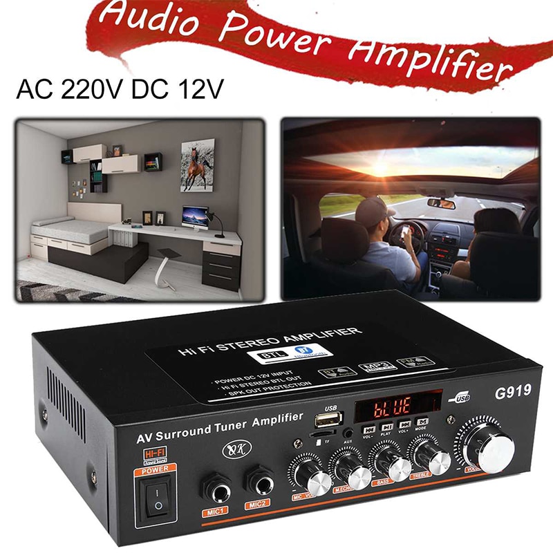 NEUE G919 Mini Amplificador Audio- Bluetooth Stereo Energie Verstärker FM SD Hifi 2CH Ampere Musik Spieler Energie Verstärker Auto 12V 220V