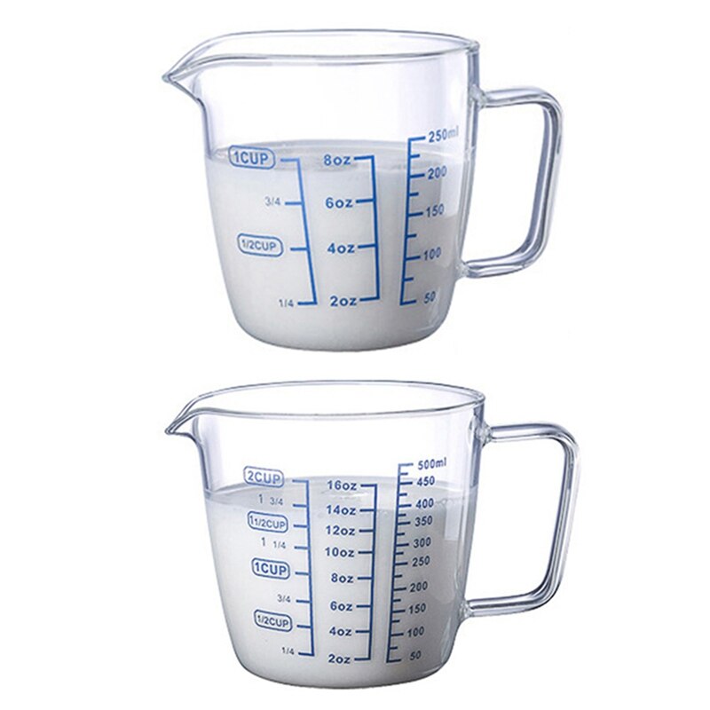 250/500ml Transparent Glass Measuring Cup, Heat-resistant Cup, Milk Cup, Microwave Graduated Cup, Baking Measurement Supplies