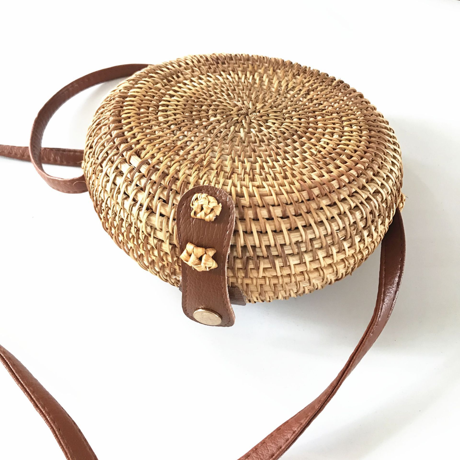 Round Straw Bags Women Summer Rattan Bag Handmade Woven Beach Crossbody Bag Circle Bohemia Handbag