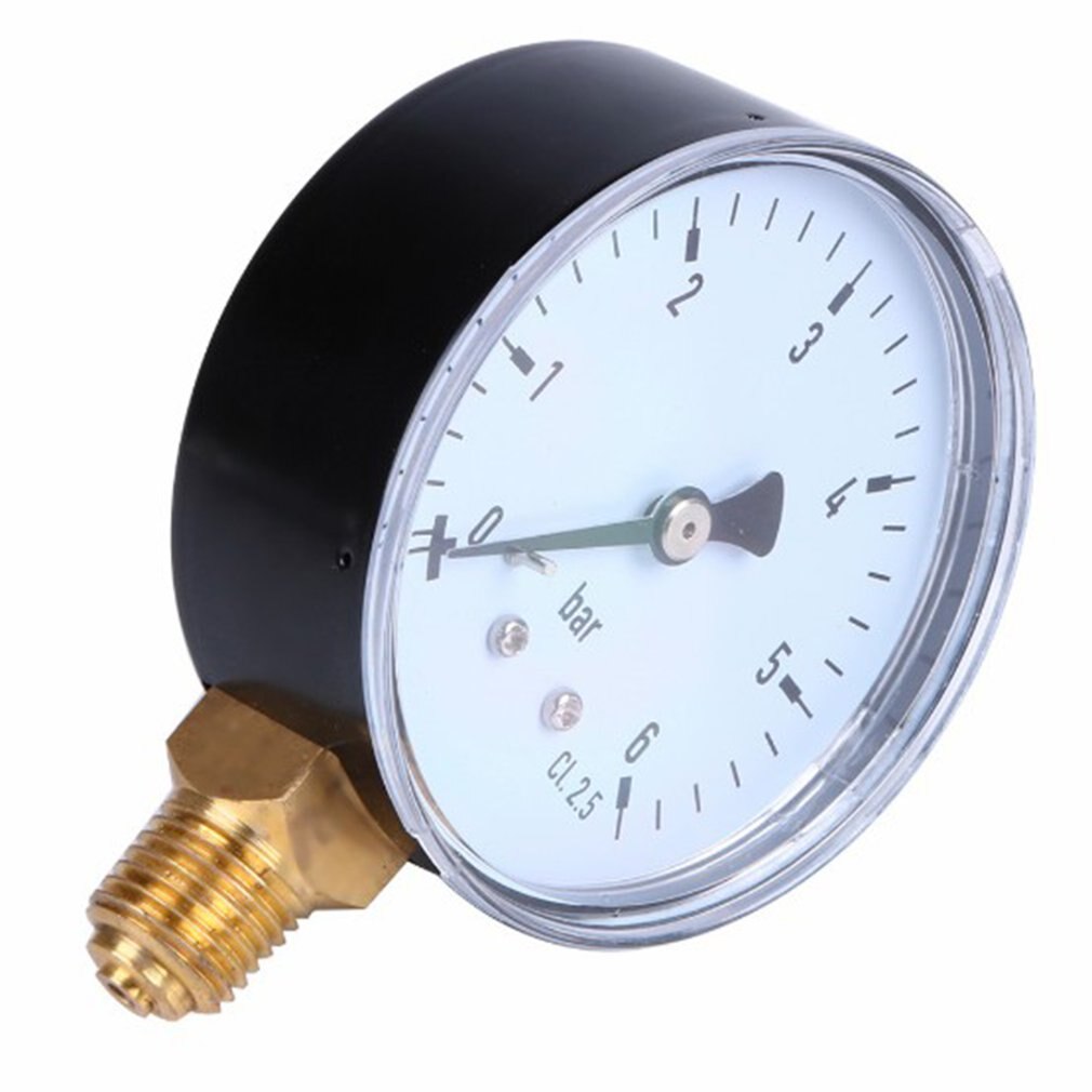 TS-60-6 Precision Pressure Gauge 1/4 Inch NPT Side-mounted 2.3 Inch Face 0-6 Bar Compressed Air Pressure Gauge