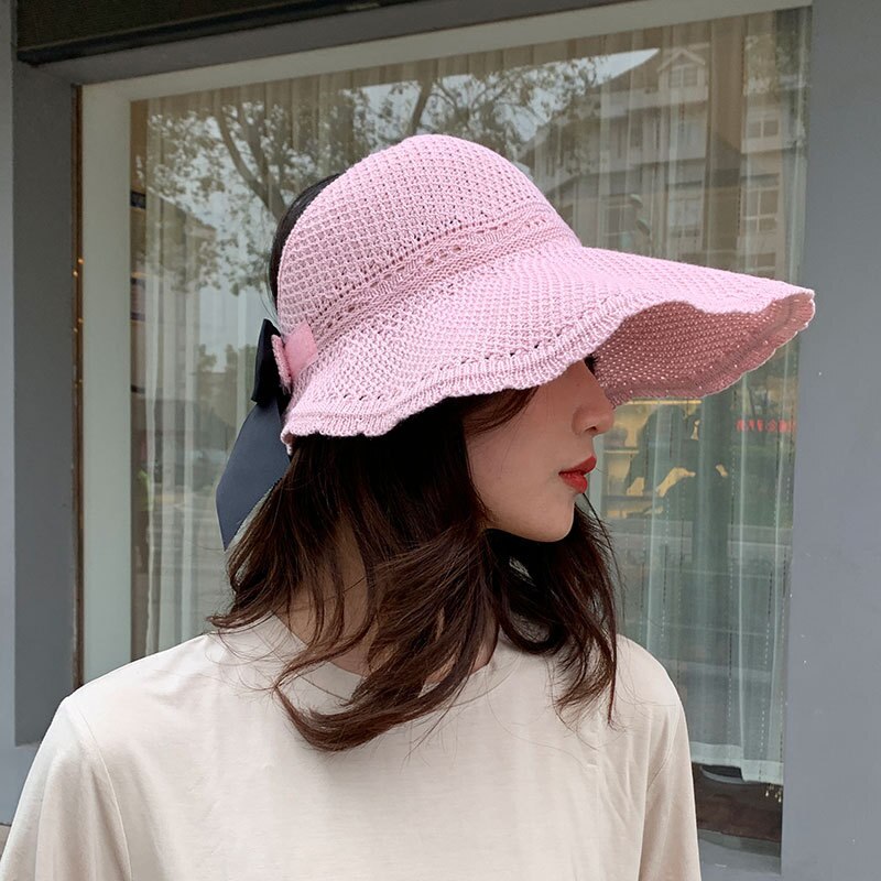 Canze Vrouwen Zomer Koreaanse Strooien Hoed Zon Bescherming Naked Top Zonnehoed Outdoor Strand Fisher Zonnehoed: lace pink