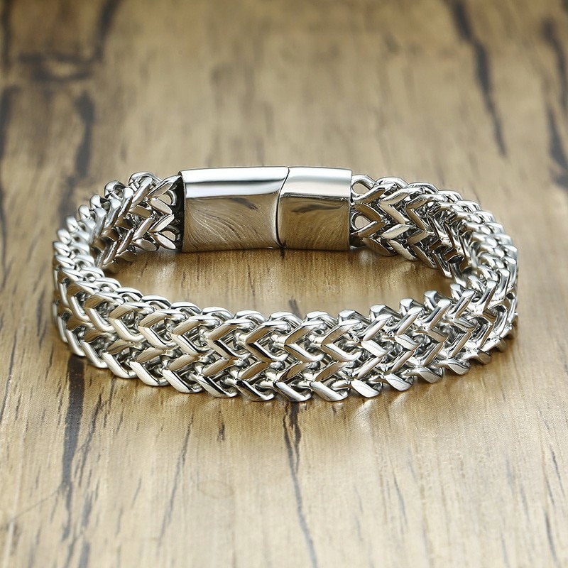 ZORCVENS Punk 12.5mm Wave Link Chain Bracelets for Men silver color Stainless Steel Never Fade Wristband Rock Cool Male Pulseira
