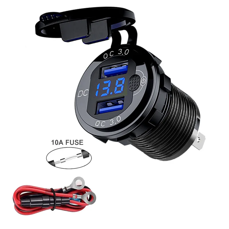 12V/24V 36W QC3.0 Metal Car Lighter Socket Plug LED Display Switch Waterproof USB Charger socket For Phone Tablet: Transparent