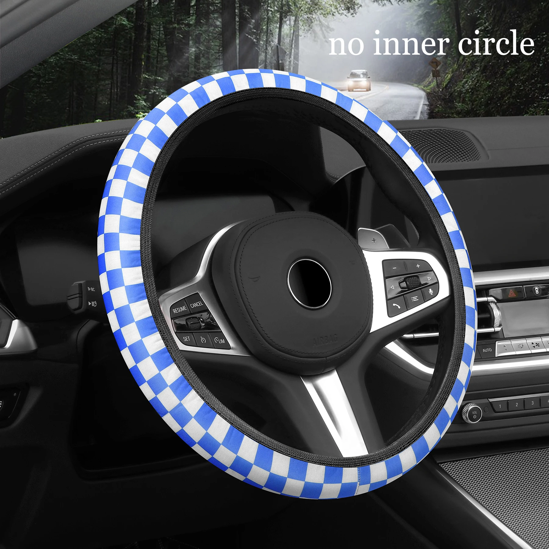 car steering wheel cover checkerboard without inner ring lattice elastic breathable non-slip handlebar cover: silver