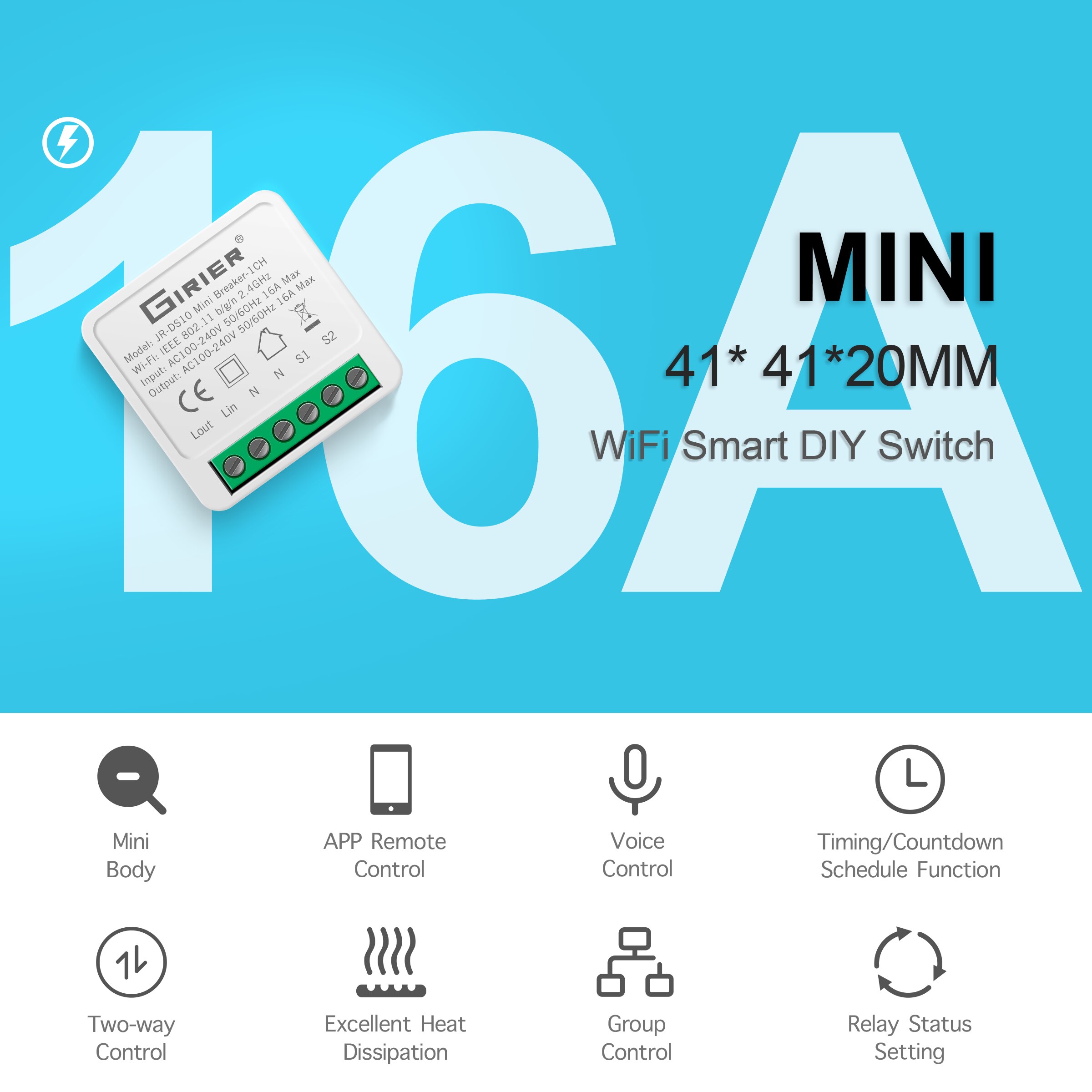 4 Pcs 16A Wifi Smart Mini Light Switch, Smart Home Automation Universal Module, Compatible with Alexa Google Home Smart Life App