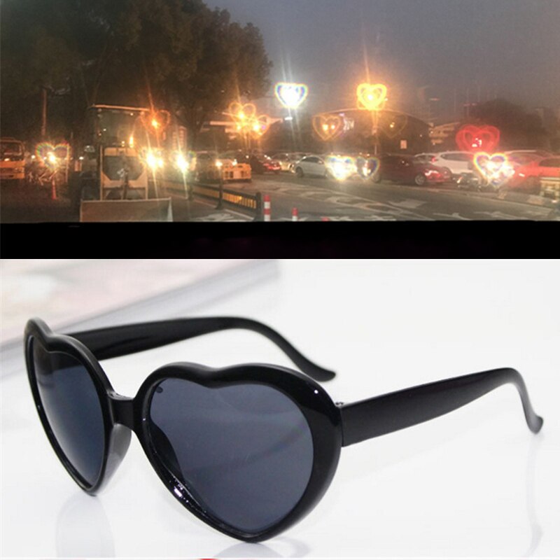 Liefde Hart Vorm Zonnebril Vrouwen Pc Frame Licht Veranderen Kleurrijke Zonnebril Vrouwelijke Rode Roze Tinten Magic: Black